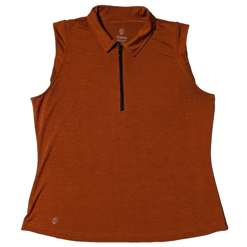 GGblue LUXE SPORT Women Large Burnt Orange 1/2 Zip Sleeveless Polo